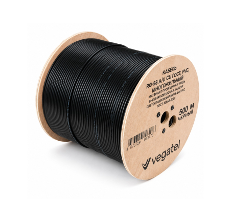 Кабель коаксиальный VEGATEL RG-58 A/U (ГОСТ, PVC, черный) бухта 500м