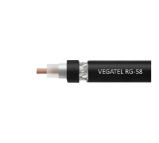 Кабель коаксиальный VEGATEL RG-58 A/U Cu (ГОСТ, PE, черный) бухта 100м